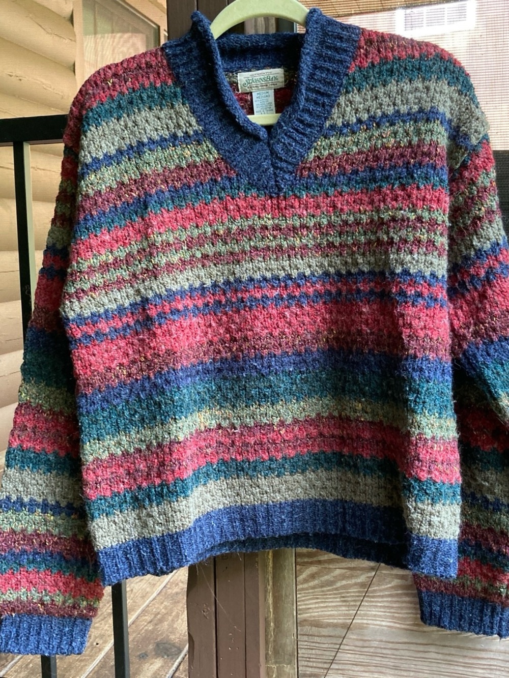 Vintage Striped Knit V‑Neck Sweater